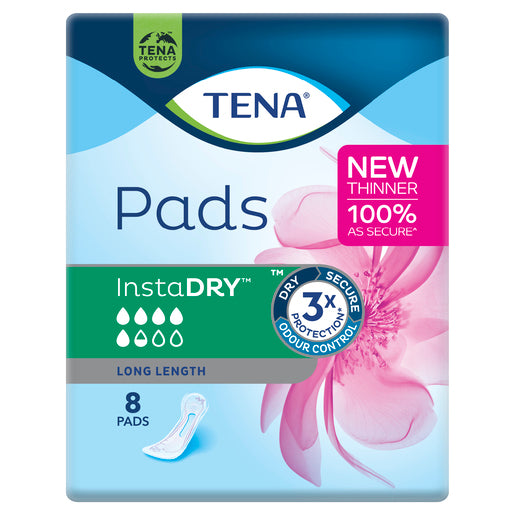 TENA Pads InstaDry Long Length | Pack of 8