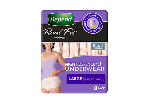 Depend Underwear RealFit Female Night Defence Size Large | Pack of 8
