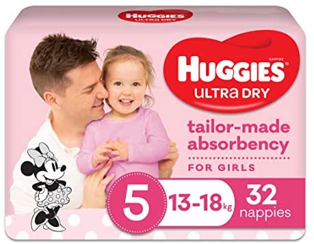 Huggies Ultra Dry Nappies Walker Girl Size 5 13-18kg | Pack of 32
