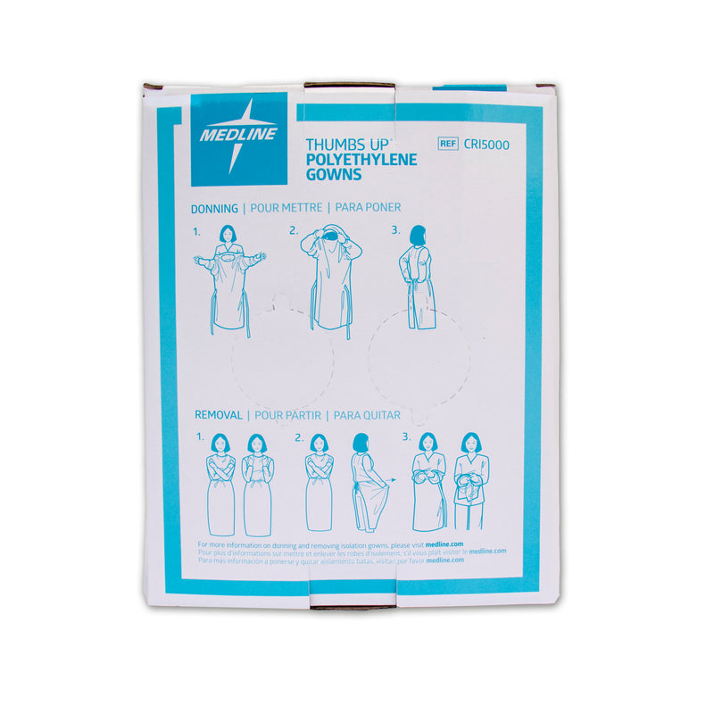 Medline Polyethylene Isolation Gowns with Thumb Loop Style, Size Regular | Carton of 75