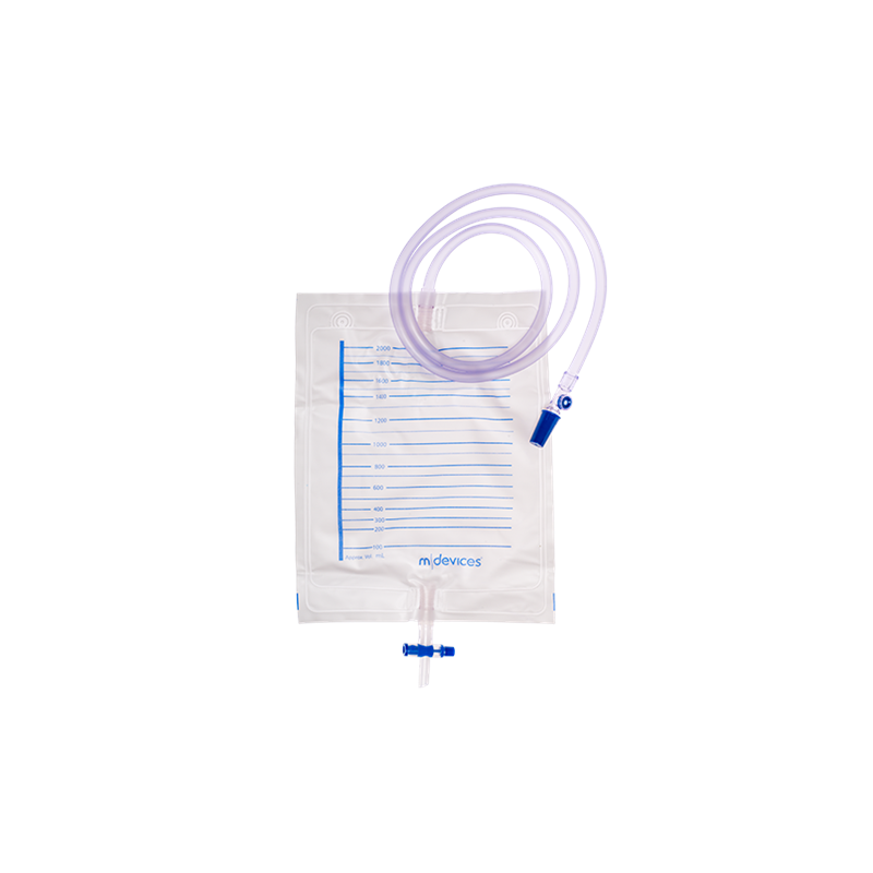 MDevices Urine Bag 2000mL T-Tap with Non-Return Valve 120cm Tubing | Carton of 100