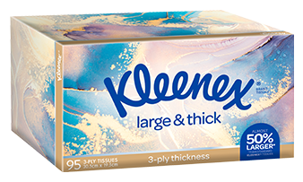 Kleenex Facial Tissues Large N Thick 3 Ply, Packs of 95 | Carton of 24