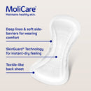MoliCare product with features listed on a beige background