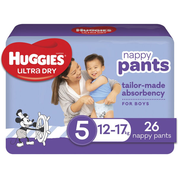 Huggies Ultra Dry Nappy Pants Walker Boy Size 5 12-17kg | Pack of 26