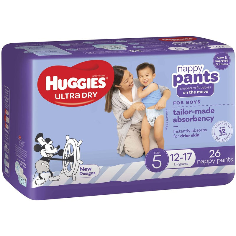 Huggies Ultra Dry Nappy Pants Walker Boy Size 5 12-17kg | Pack of 26