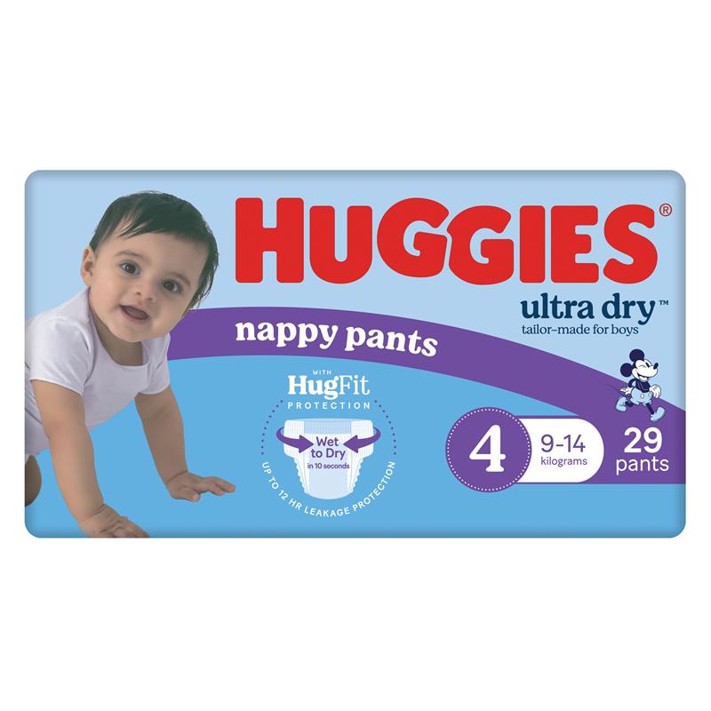 Huggies Ultra Dry Nappy Pants Toddler Boy Size 4 (9-14kg ) | Pack of 29