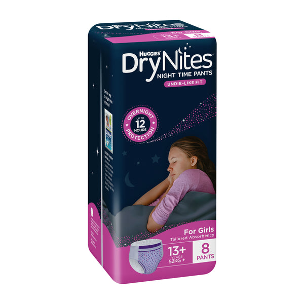 Huggies DryNites Night Time Pants for Girls 13+ Years (52+kg) | Pack of 8