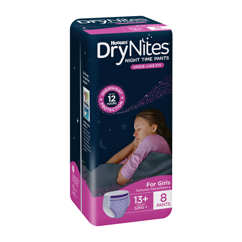 Huggies DryNites Night Time Pants for Girls 13+ Years (52+kg) | Pack of 8