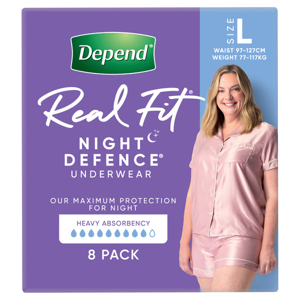 Depend Underwear RealFit Female Night Defence Size Large | Pack of 8