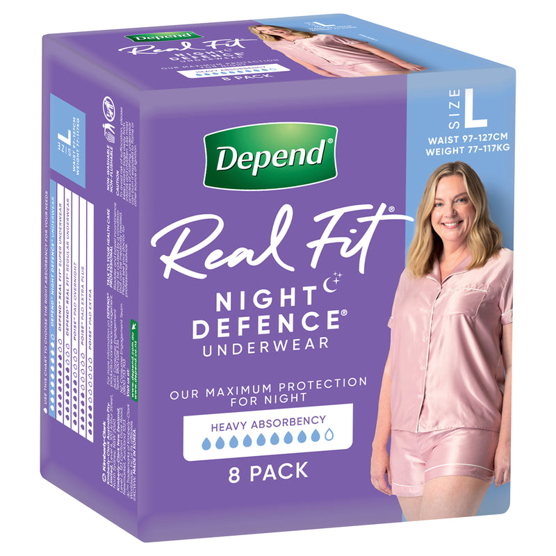 Depend Underwear RealFit Female Night Defence Size Large | Pack of 8