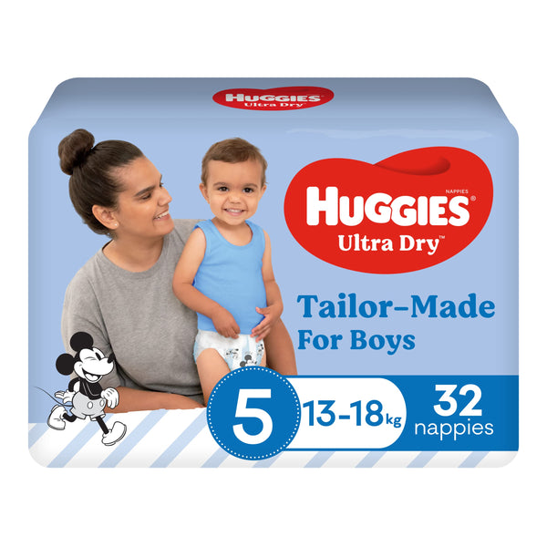 Huggies Ultra Dry Nappies Walker Boy Size 5 13-18kg | Pack of 32
