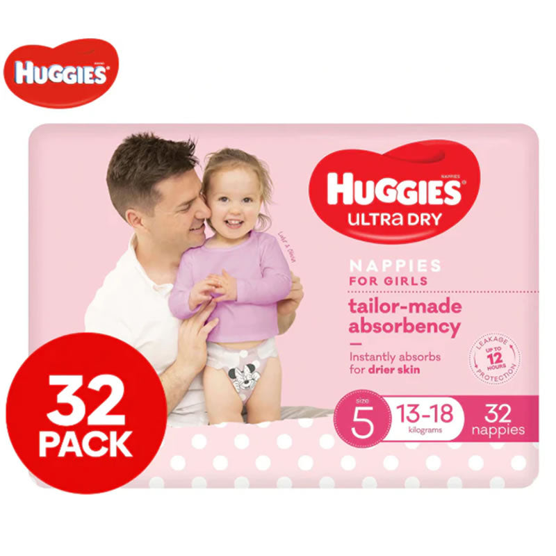 Huggies Ultra Dry Nappies Walker Girl Size 5 13-18kg | Pack of 32