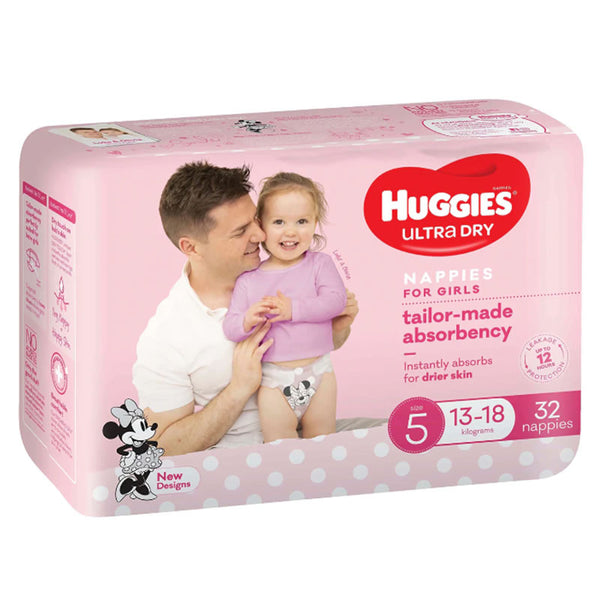 Huggies Ultra Dry Nappies Walker Girl Size 5 13-18kg | Pack of 32
