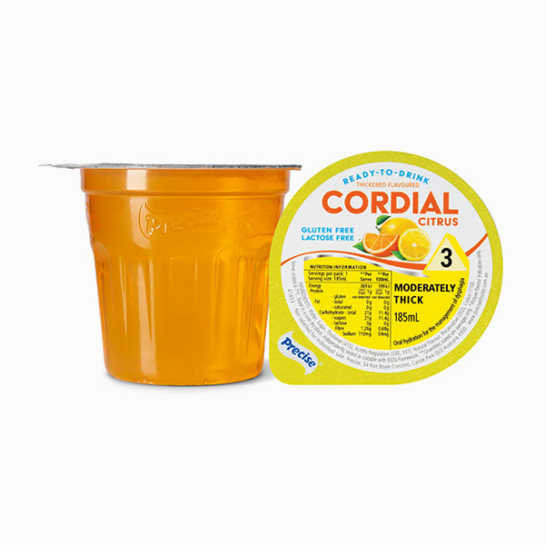Precise Ready-To-Drink Moderately Thick/Level 3 Cordial 185mL Cups | Carton of 12