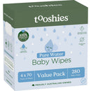 tooshies Pure Water Baby Wipes Pack of 280 front product view
