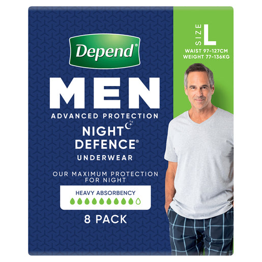 Depend RealFit Night Defence Underwear for Men Size Large | Pack of 8