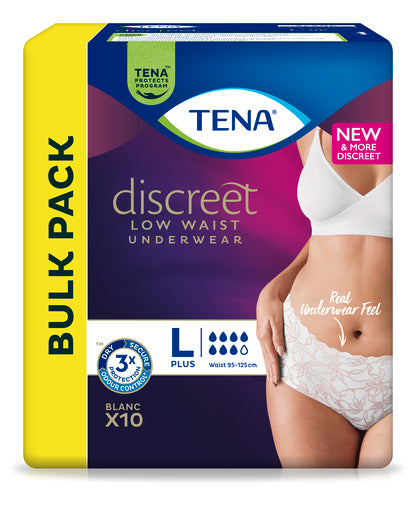 TENA Women's Discreet Pants Low Waist in White | Packet