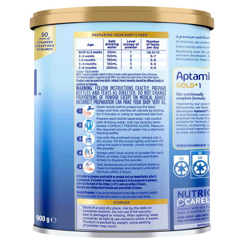Aptamil Gold+ 1 Premium Baby Infant (0-6 Months) Formula 900g
