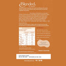 Blended by Sarah product label with nutritional information and ingredients on an orange background