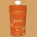 Orange pouch of 'Blended by Sarah' pumpkin spice product on a beige background