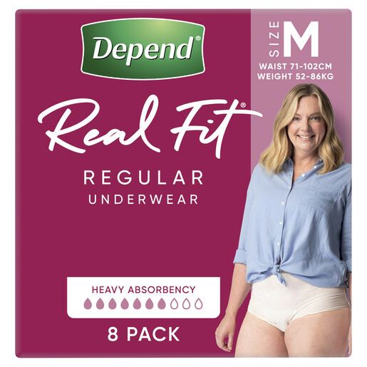 Depend Real Fit Regular Underwear for Women | Pack of 8