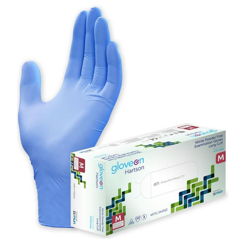 GloveOn Hartson Nitrile Exam Gloves Long Cuff Powder Free | Pack of 100