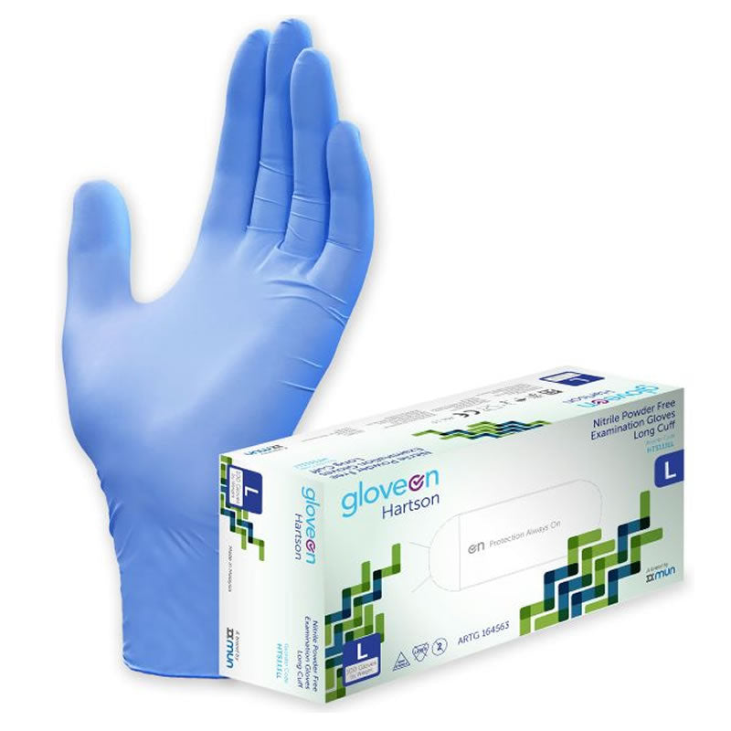 GloveOn Hartson Nitrile Exam Gloves Long Cuff Powder Free | Pack of 100