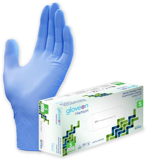 GloveOn Hartson Nitrile Exam Gloves Long Cuff Powder Free | Pack of 100