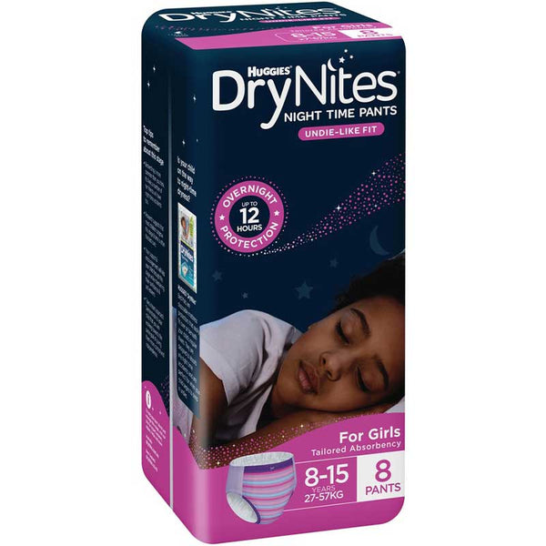 Huggies DryNites Pyjama Pants GIRLS Size 8-15 years (27-57kg) | Pack of 8