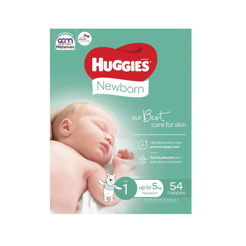 Huggies Newborn Nappies Size 1 (Up to 5kg) | Carton of 112
