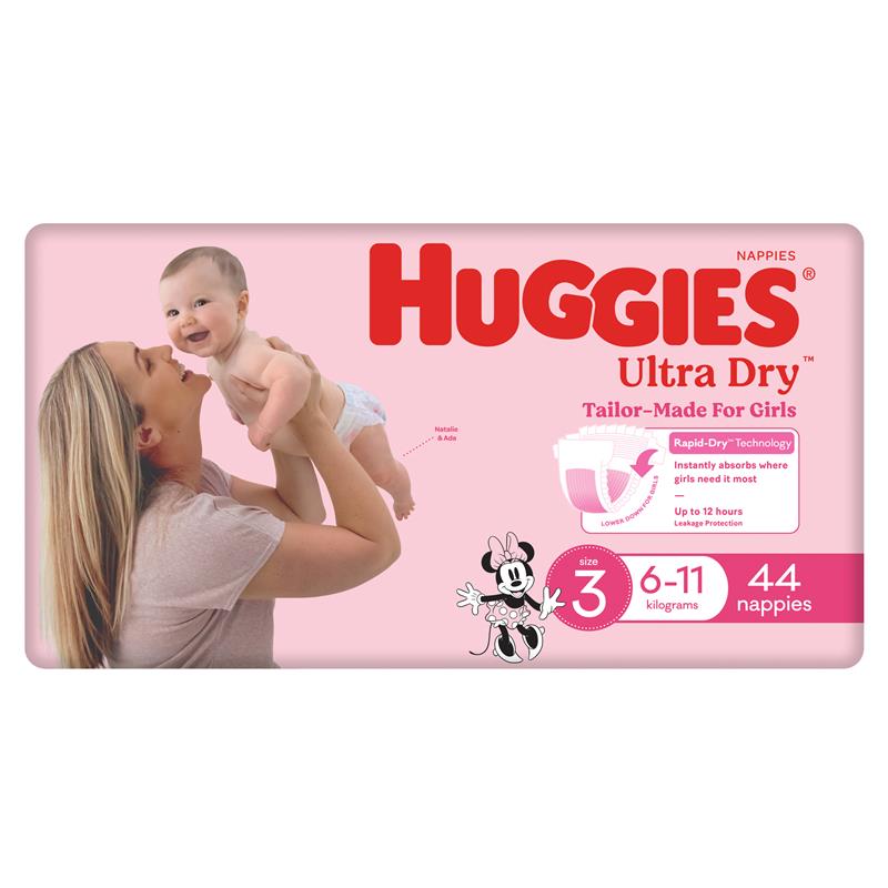 Huggies Ultra Dry Nappies for Girls Size 3 Crawler (6-11kg) | Pack of 44