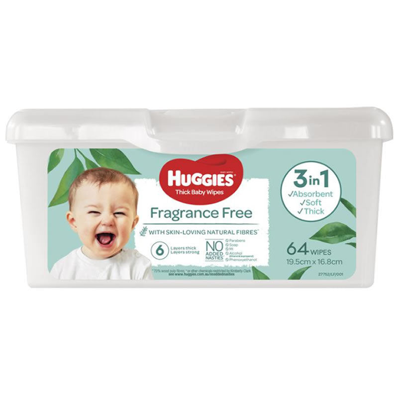 Huggies Baby Wipes Unscented Tub (64 wipes)