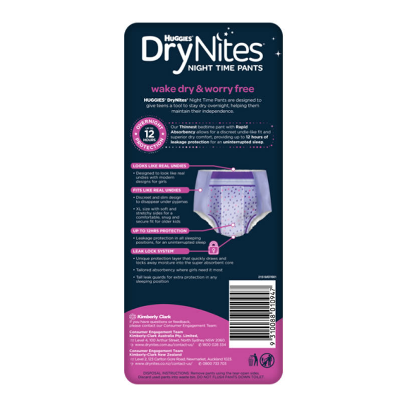 Huggies DryNites Night Time Pants for Girls 13+ Years (52+kg) | Pack of 8