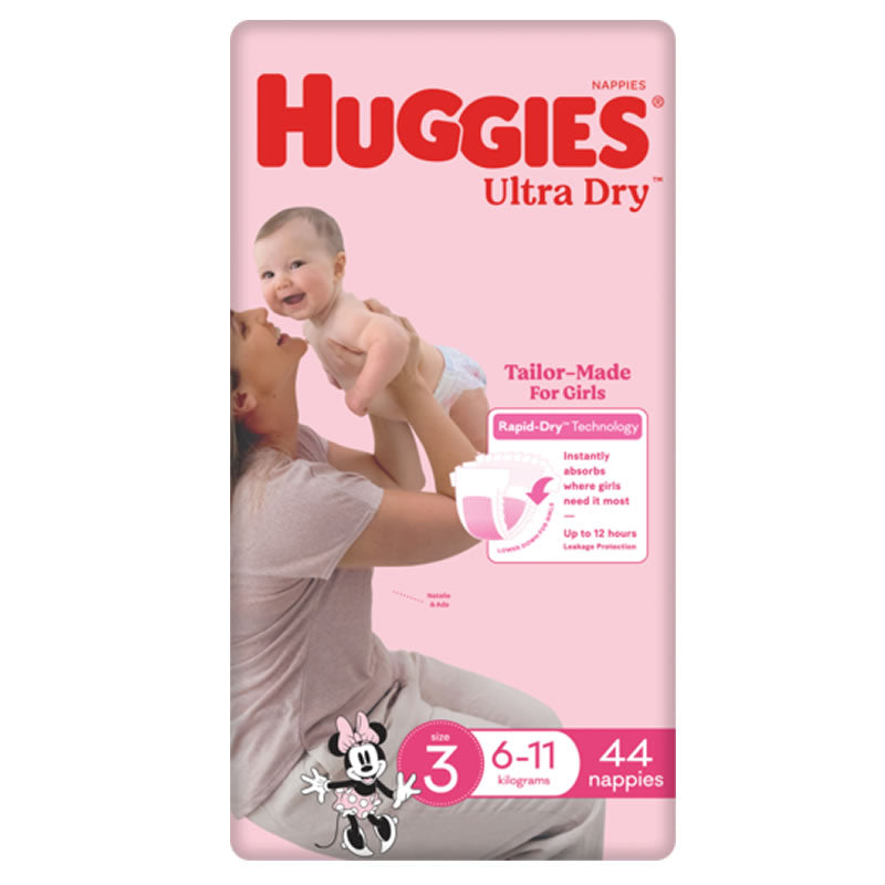Huggies Ultra Dry Nappies for Girls Size 3 Crawler (6-11kg) | Pack of 44