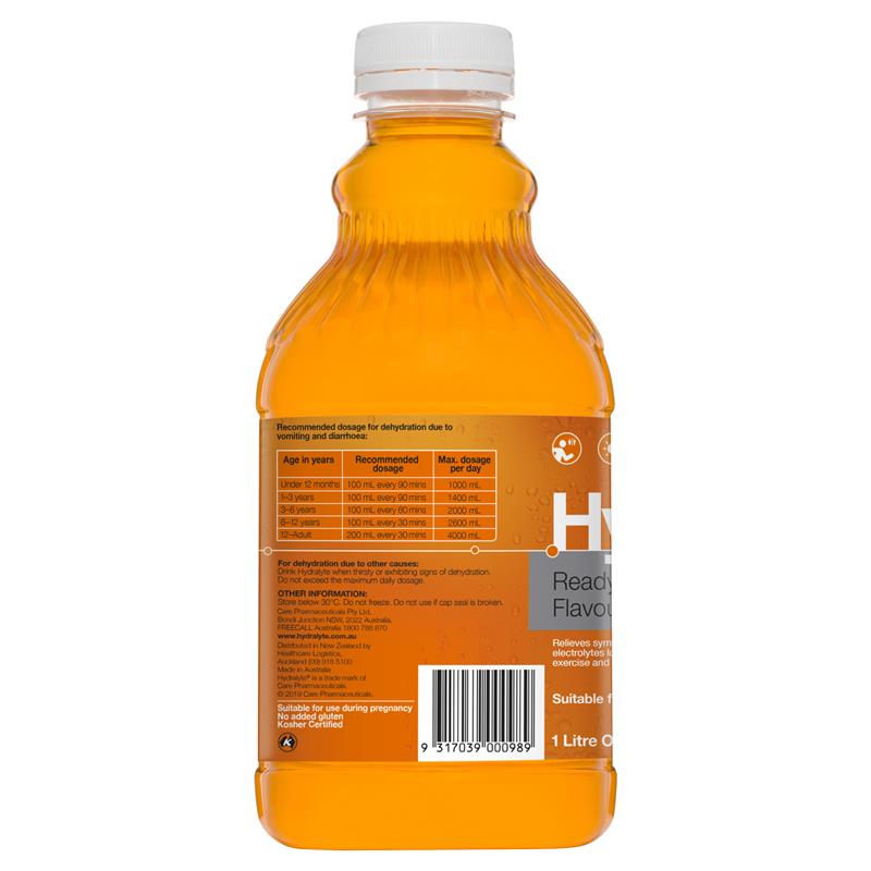 Hydralyte Liquid 1 Litre Orange Back