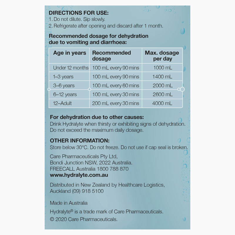 Hydralyte Ready to Drink 250mL Electrolyte Solution directions for use