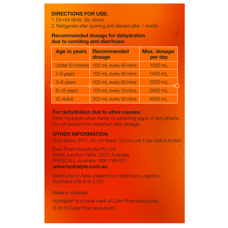 Hydralyte Ready to Drink 250mL Electrolyte Solution Orange Directions for use