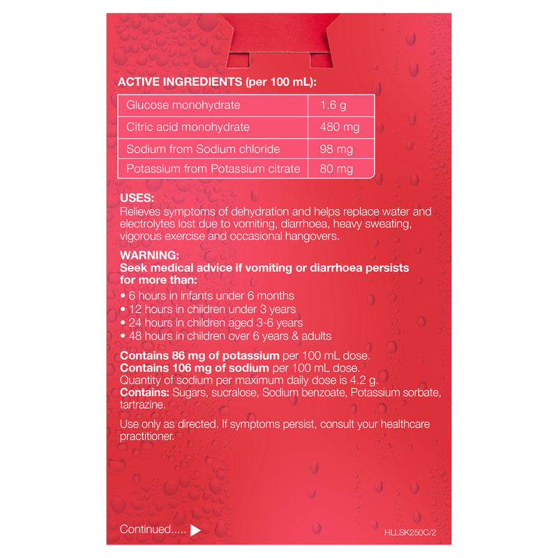 Hydralyte Ready to Drink 250mL Electrolyte Solution Strawberry Active Ingredients