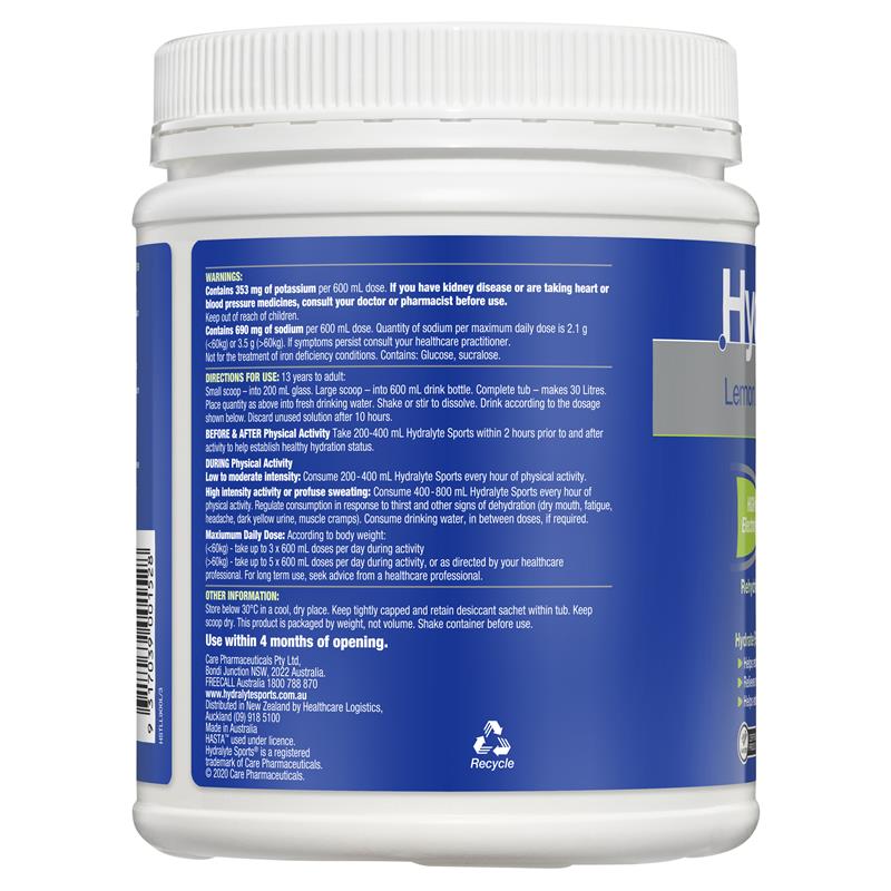 Hydralyte Sports Electrolyte Powder 900g Tub Lemon