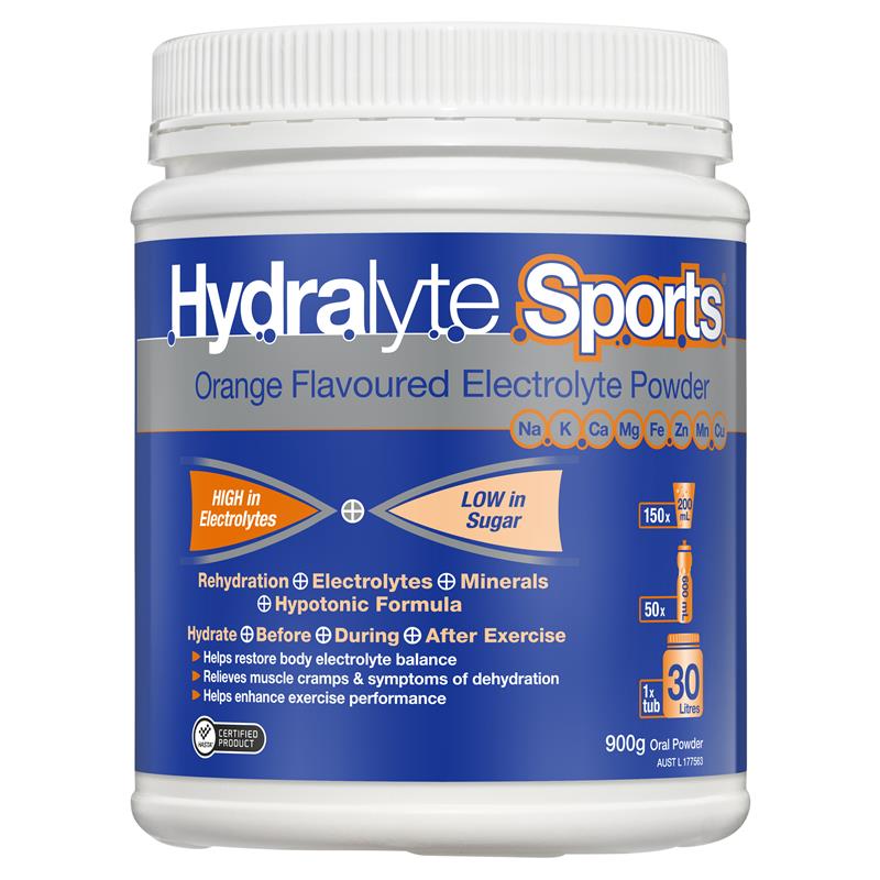 Hydralyte Sports Electrolyte Powder 900g Tub Orange