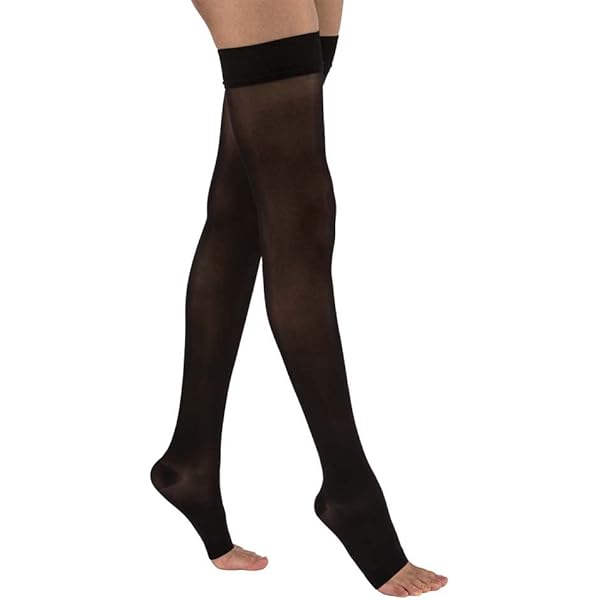 JOBST Relief Thigh High Open Toe Compression Stocking with Silicone Band in Black 15-20mmHg | 1 Pair