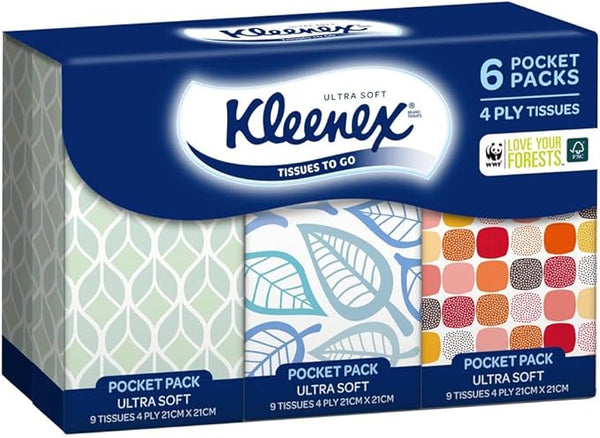 Kleenex Pocket Pack Ultra Soft 4 Ply | Pack of 6