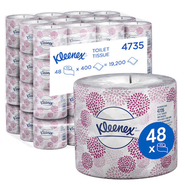 Kleenex 2 Ply 400 sheet Toilet Tissue Paper Rolls | Carton of 48 rolls