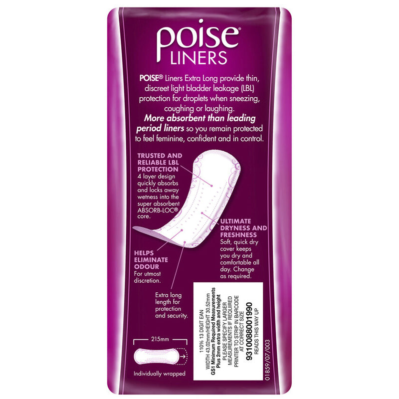 Poise Pads Extra Long Liners | 22 per packet