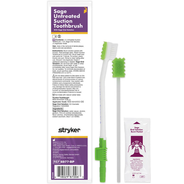 Sage Untreated Suction Toothbrush w Applicator Swab & Oral Solution Burst