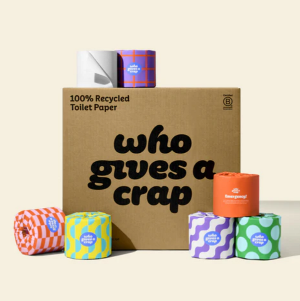 Who Gives A Crap 100% Recycled Toilet Paper | Carton of 48 Double Length Rolls