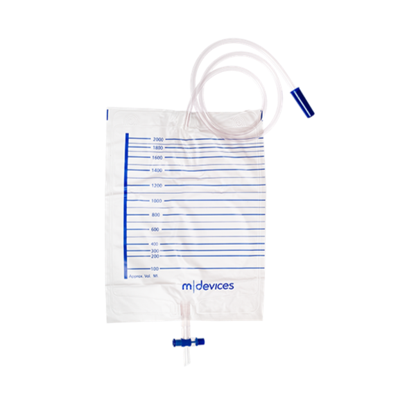 MDevices Urine Bag 2000mL T-Tap Non-Return Valve 90cm Tubing | Carton of 250