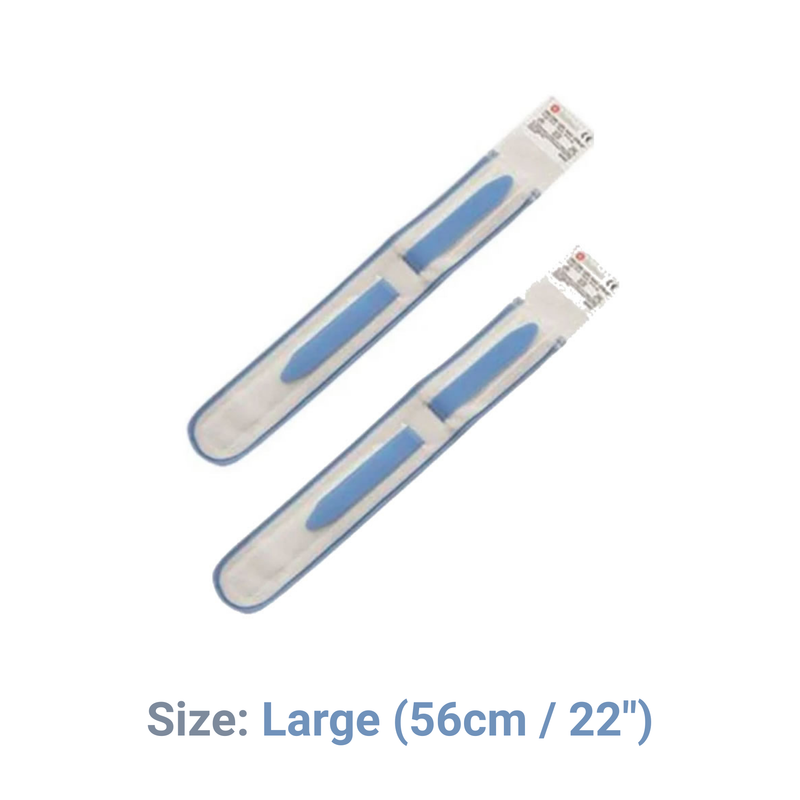 Hollister Deluxe Leg Straps securing a urine leg bag on thigh – discreet, comfortable, latex-free continence support