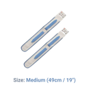 Soft elastic fabric Hollister leg bag straps showing wide 3 cm comfort band and adjustable fastening design