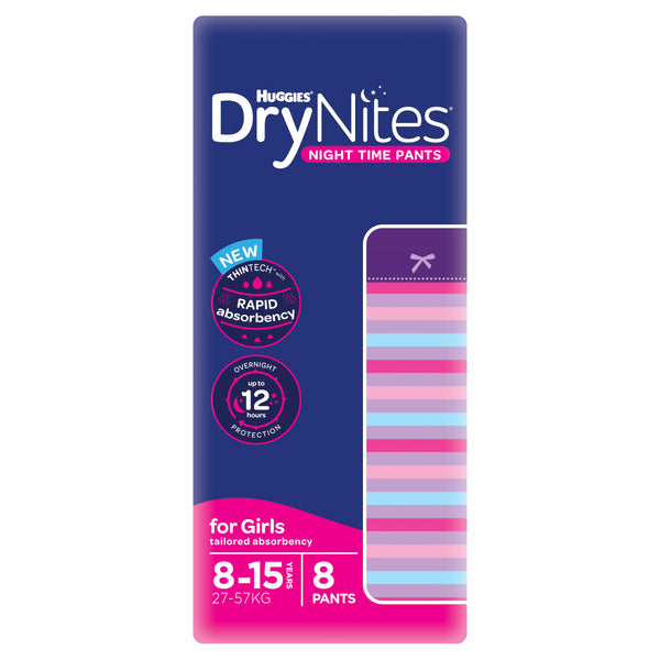 Huggies DryNites Pyjama Pants GIRLS Size 8-15 years (27-57kg) | Pack of 8